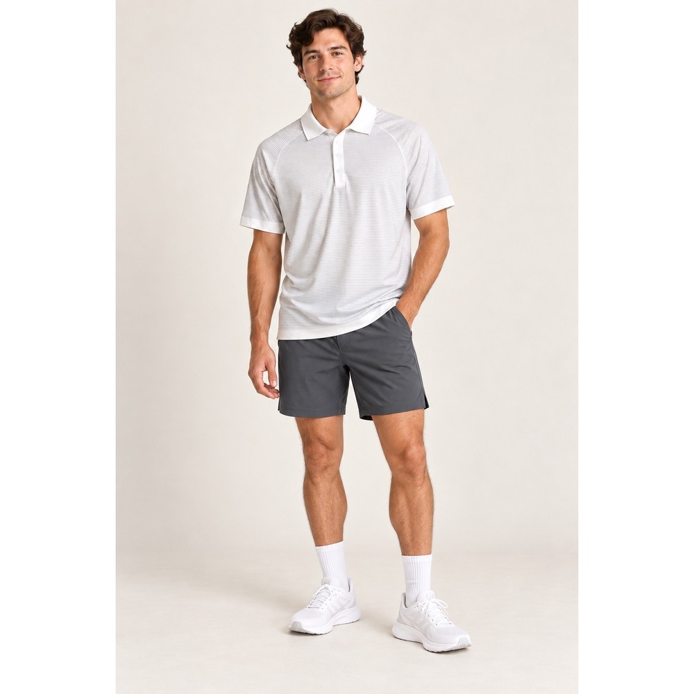 Lululemon Mens Metal Vent Tech Polo Shirt White Grey Stripe Short Sleeve Small
